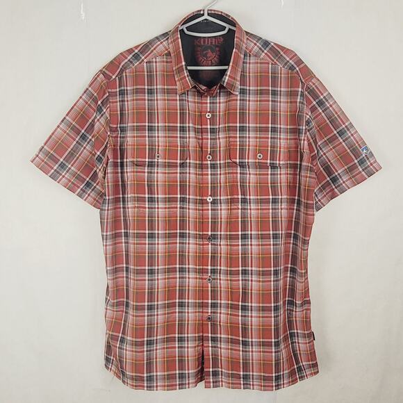 Kuhl Eluxur red plaid short sleeved button up shirt Size Large men's hiking - Picture 1 of 7